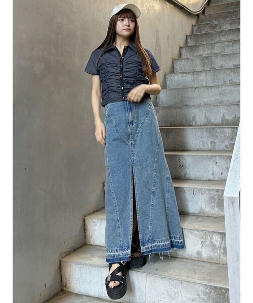 MURUA（ムルーア）の「パターンデザインデニムロングスカート（デニム