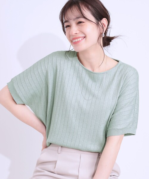 二の腕カバー】さりげないラメが上品見え リブドルマンニット（ニット