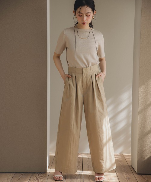 Petitjo（プッチージョ）の「小さいサイズ　ダブルタックワイドパンツ　低身長さん・小柄女性（その他パンツ・レディース・ネイビー/ベージュ・PSS/PS/PM/PL）」の2枚目の写真