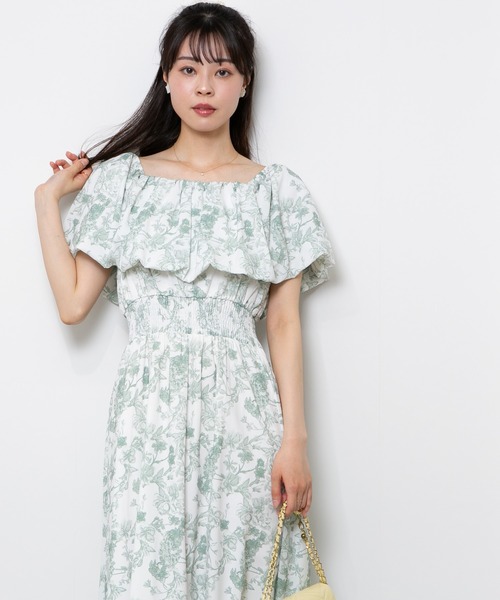 SinceThenキュート 花柄 オフショルダー 2way ロングワンピース 2way オフショルダー ワンピース 花柄 ロング丈 リゾートワンピ