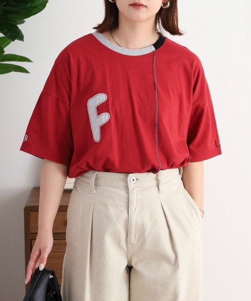 Emago(イマゴ)の「EMAGO FとBパッチワーク刺繍Tシャツ(Tシャツ/カットソー・レディース・レッド/ホワイト/チャコールグレー・FREE)」の3枚目の写真