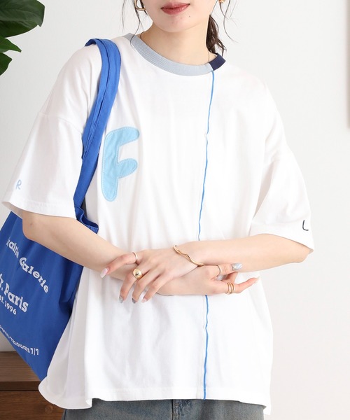 FとBパッチワーク刺繍Tシャツ emago レディース トップス ナチュラル カジュアル 大人の EMAGO FとBパッチワーク刺繍Tシャツ（Tシャツ/カットソー