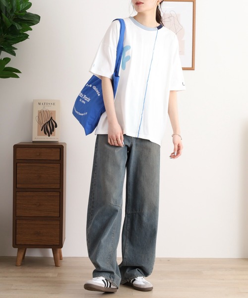 Emago(イマゴ)の「EMAGO FとBパッチワーク刺繍Tシャツ(Tシャツ/カットソー・レディース・レッド/ホワイト/チャコールグレー・FREE)」の9枚目の写真
