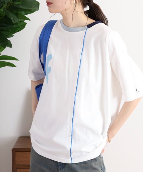Emago(イマゴ)の「EMAGO FとBパッチワーク刺繍Tシャツ(Tシャツ/カットソー・レディース・レッド/ホワイト/チャコールグレー・FREE)」の6枚目の写真