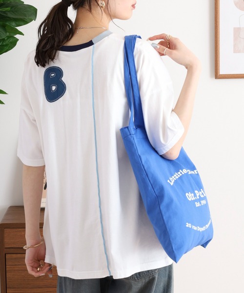 Emago(イマゴ)の「EMAGO FとBパッチワーク刺繍Tシャツ(Tシャツ/カットソー・レディース・レッド/ホワイト/チャコールグレー・FREE)」の5枚目の写真