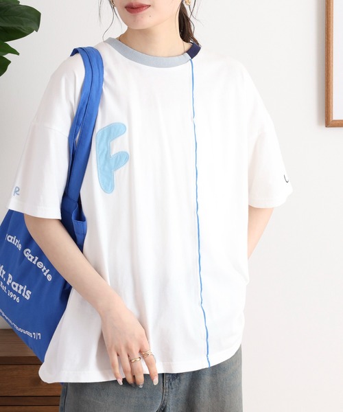 Emago(イマゴ)の「EMAGO FとBパッチワーク刺繍Tシャツ(Tシャツ/カットソー・レディース・レッド/ホワイト/チャコールグレー・FREE)」の7枚目の写真