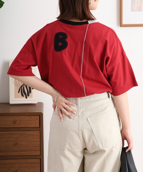 Emago(イマゴ)の「EMAGO FとBパッチワーク刺繍Tシャツ(Tシャツ/カットソー・レディース・レッド/ホワイト/チャコールグレー・FREE)」の13枚目の写真