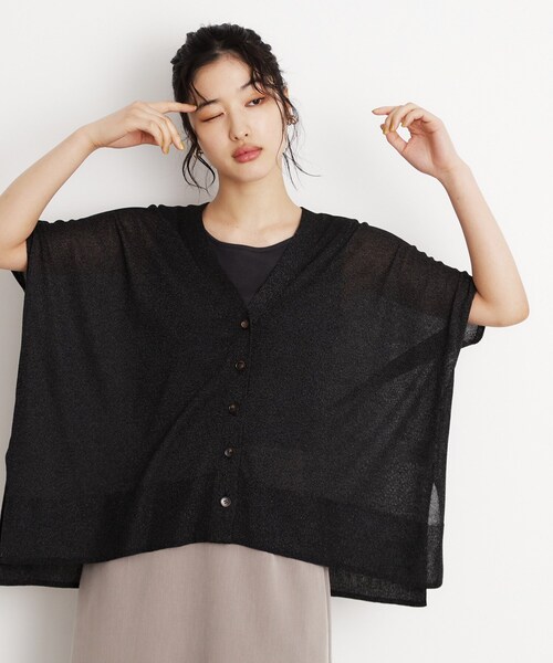 THE SHOP TK （ザ ショップ ティーケー ）の「ポンチョカーディガン【洗える/体型カバー】（カーディガン/ボレロ・レディース・ナチュラル/ブラック/ダークブラウン・99）」の2枚目の写真