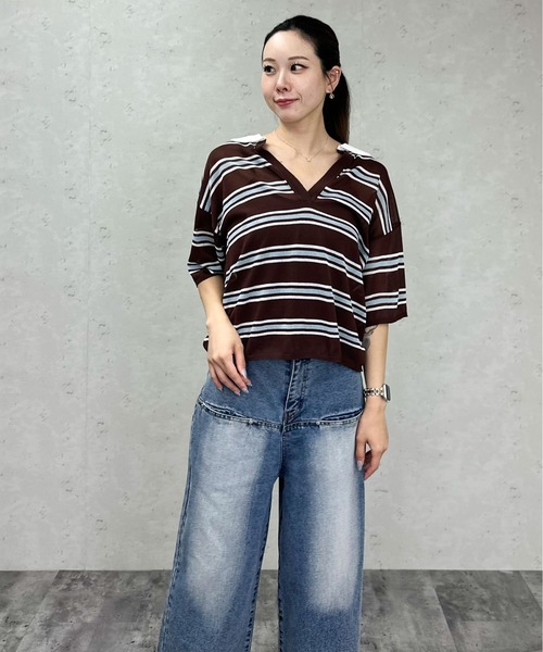 Per sist ence(パーシエンス)の「ラガーキーネックシアーニットプルオーバー(ポロシャツ・レディース・ブラウン/グレー・ONE SIZE)」の4枚目の写真