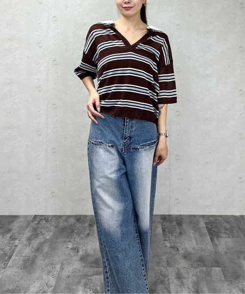 Per sist ence(パーシエンス)の「ラガーキーネックシアーニットプルオーバー(ポロシャツ・レディース・ブラウン/グレー・ONE SIZE)」の7枚目の写真