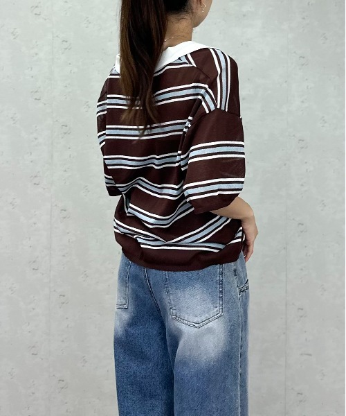 tシャツ キーネックプルオーバー レディース セール】ポロキーネックニットプルオーバー（Tシャツ/カットソー