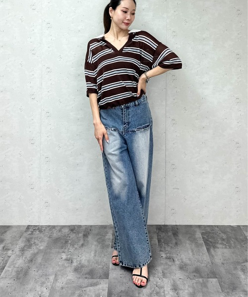 Per sist ence(パーシエンス)の「ラガーキーネックシアーニットプルオーバー(ポロシャツ・レディース・ブラウン/グレー・ONE SIZE)」の14枚目の写真