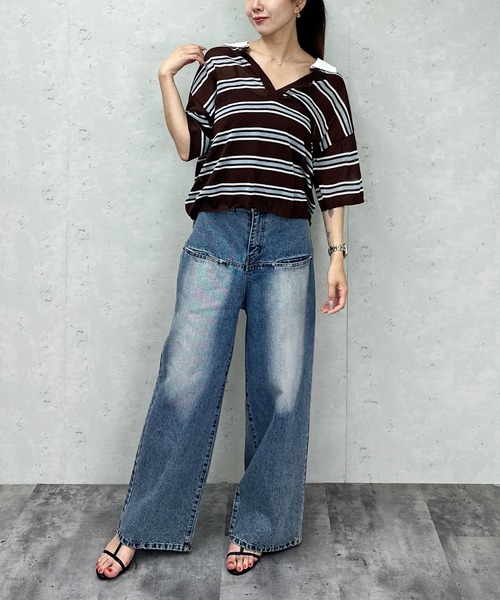 tシャツ キーネックプルオーバー レディース CIENA tシャツ キーネックショルダータックプルオーバー