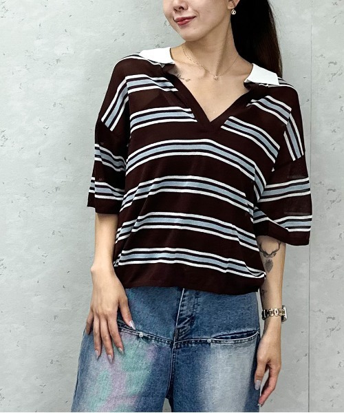 セール】ポロキーネックニットプルオーバー（Tシャツ/カットソー