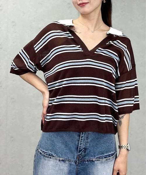 Per sist ence(パーシエンス)の「ラガーキーネックシアーニットプルオーバー(ポロシャツ・レディース・ブラウン/グレー・ONE SIZE)」の21枚目の写真