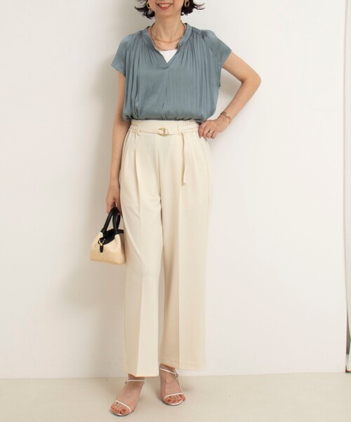 MICO COULIER（ミコクリエ）の「ソフト＆ドライタッチベルテッドパンツ（その他パンツ・レディース・チャコールグレー/キナリ・36/38）」の3枚目の写真