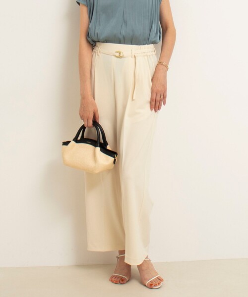 MICO COULIER（ミコクリエ）の「ソフト＆ドライタッチベルテッドパンツ（その他パンツ・レディース・チャコールグレー/キナリ・36/38）」の4枚目の写真