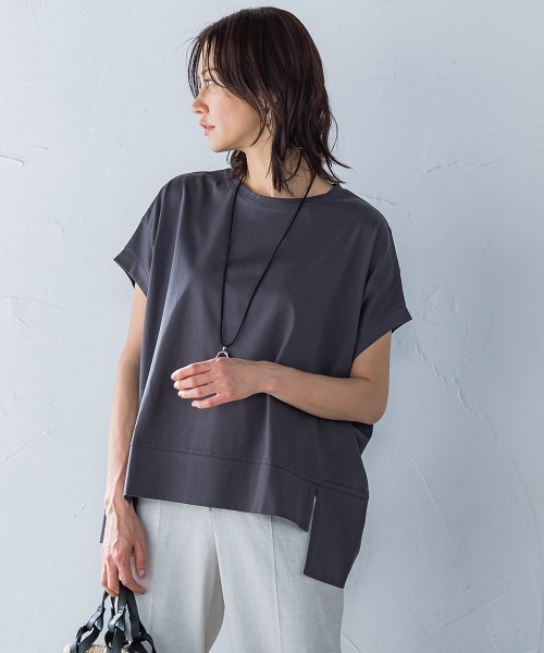 LAUTREAMONT(ロートレアモン)の「ラウンドヘムフライスカットソー≪手洗い可能≫(Tシャツ/カットソー・レディース・チャコールグレー/ブラック/ホワイト/ブルー/オレンジ/ブラウン/グリーン・9号)」の4枚目の写真