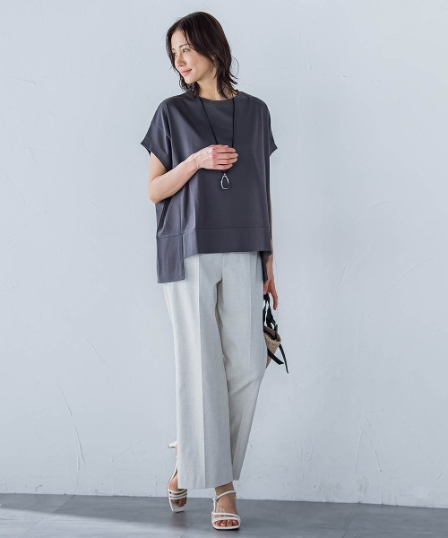 LAUTREAMONT(ロートレアモン)の「ラウンドヘムフライスカットソー≪手洗い可能≫(Tシャツ/カットソー・レディース・チャコールグレー/ブラック/ホワイト/ブルー/オレンジ/ブラウン/グリーン・9号)」の16枚目の写真