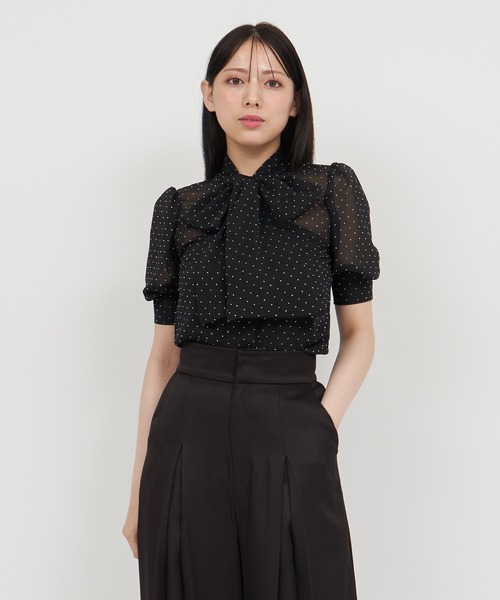 ROYAL PARTY（ロイヤルパーティー）の「キラキラリボン半袖ブラウス（シャツ/ブラウス・レディース・ベージュ/ブラック/オフホワイト・FREE）」の15枚目の写真