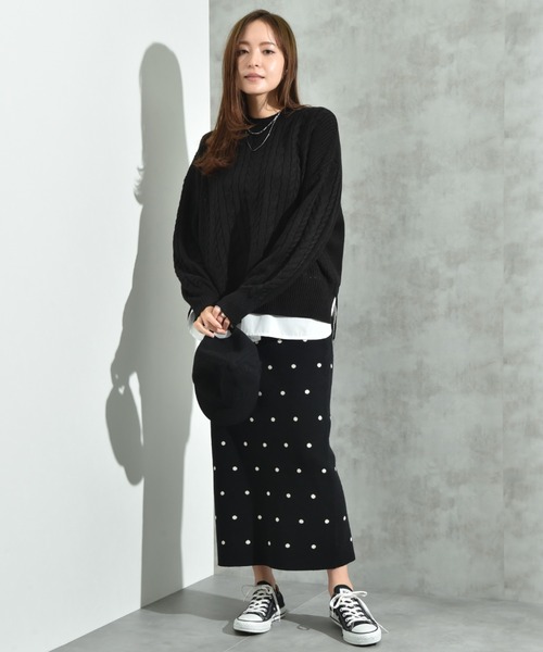 INTERPLANET（インタープラネット）の「ドットジャガードニットスカート（スカート・レディース・アイボリー/ブラック・FREE）」の9枚目の写真