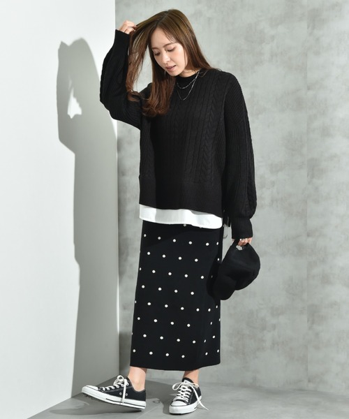 INTERPLANET（インタープラネット）の「ドットジャガードニットスカート（スカート・レディース・アイボリー/ブラック・FREE）」の10枚目の写真