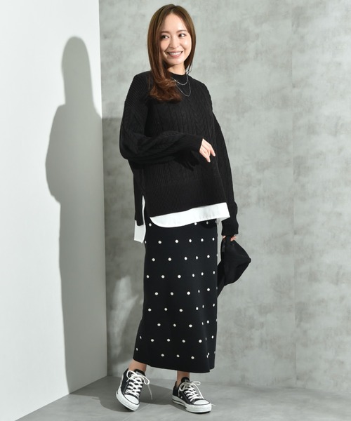 INTERPLANET（インタープラネット）の「ドットジャガードニットスカート（スカート・レディース・アイボリー/ブラック・FREE）」の11枚目の写真