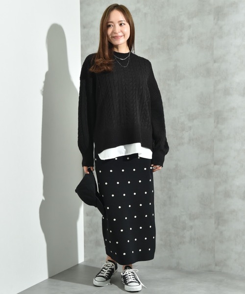 INTERPLANET（インタープラネット）の「ドットジャガードニットスカート（スカート・レディース・アイボリー/ブラック・FREE）」の12枚目の写真