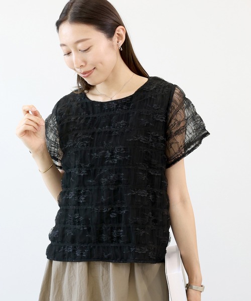 Aletta vita(アレッタビータ)の「レースレイヤードプルオーバー(Tシャツ/カットソー・レディース・ブラック/オフホワイト・M)」の3枚目の写真