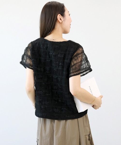 Aletta vita(アレッタビータ)の「レースレイヤードプルオーバー(Tシャツ/カットソー・レディース・ブラック/オフホワイト・M)」の6枚目の写真