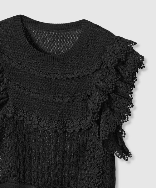 セール】【LOULOU WILLOUGHBY】レースフリルニットプルオーバー
