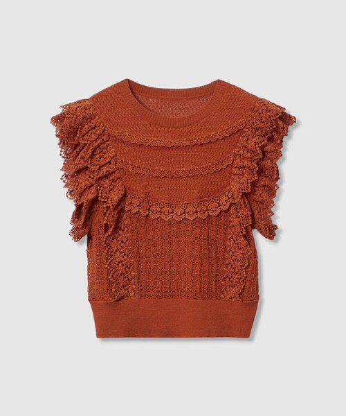 セール】【LOULOU WILLOUGHBY】レースフリルニットプルオーバー