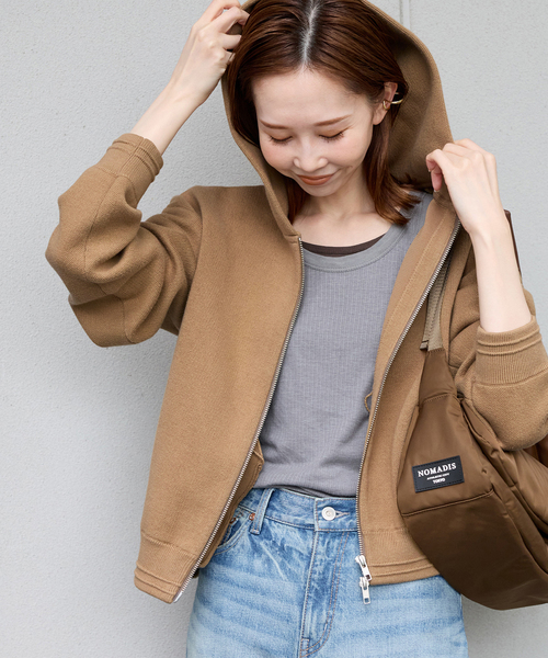 JOURNAL STANDARD（ジャーナルスタンダード）の「《追加》【洗える】ダブルニットフーディ（カーディガン/ボレロ・レディース・ベージュ/グレー/ブラック・36/38）」の3枚目の写真