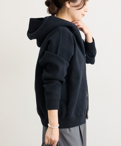 JOURNAL STANDARD（ジャーナルスタンダード）の「《追加》【洗える】ダブルニットフーディ（カーディガン/ボレロ・レディース・ベージュ/グレー/ブラック・36/38）」の4枚目の写真