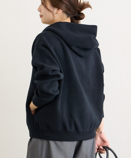 JOURNAL STANDARD（ジャーナルスタンダード）の「《追加》【洗える】ダブルニットフーディ（カーディガン/ボレロ・レディース・ベージュ/グレー/ブラック・36/38）」の5枚目の写真