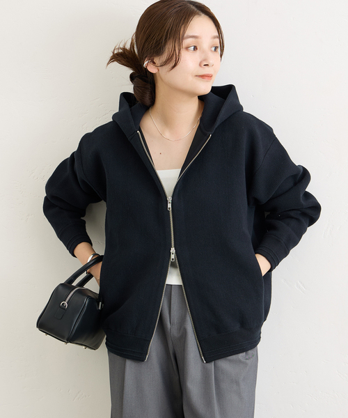 JOURNAL STANDARD（ジャーナルスタンダード）の「《追加》【洗える】ダブルニットフーディ（カーディガン/ボレロ・レディース・ベージュ/グレー/ブラック・36/38）」の6枚目の写真