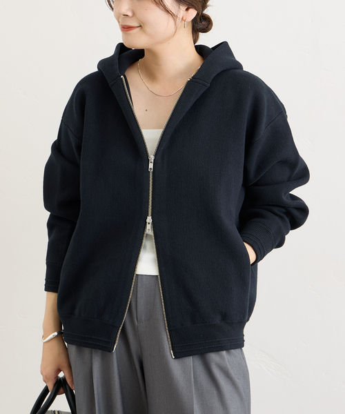 JOURNAL STANDARD（ジャーナルスタンダード）の「《追加》【洗える】ダブルニットフーディ（カーディガン/ボレロ・レディース・ベージュ/グレー/ブラック・36/38）」の8枚目の写真