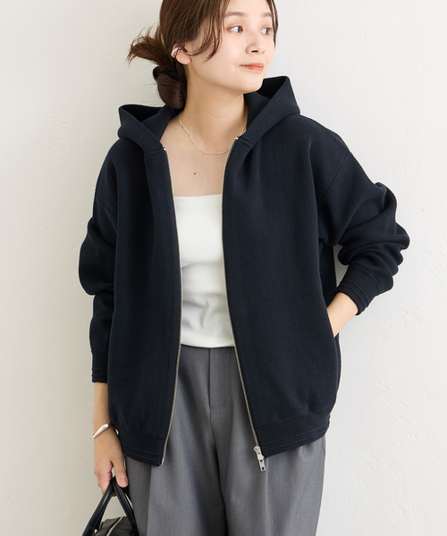 JOURNAL STANDARD（ジャーナルスタンダード）の「《追加》【洗える】ダブルニットフーディ（カーディガン/ボレロ・レディース・ベージュ/グレー/ブラック・36/38）」の9枚目の写真