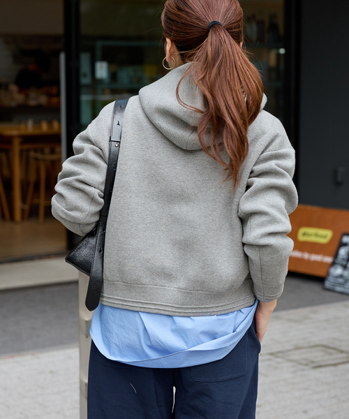 JOURNAL STANDARD（ジャーナルスタンダード）の「《追加》【洗える】ダブルニットフーディ（カーディガン/ボレロ・レディース・ベージュ/グレー/ブラック・36/38）」の17枚目の写真