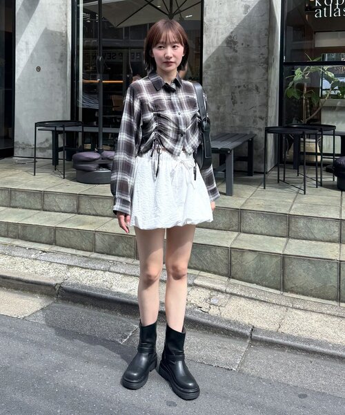 確認用です。 セール】[mline]クロップドシアー チェックシャツ（Tシャツ