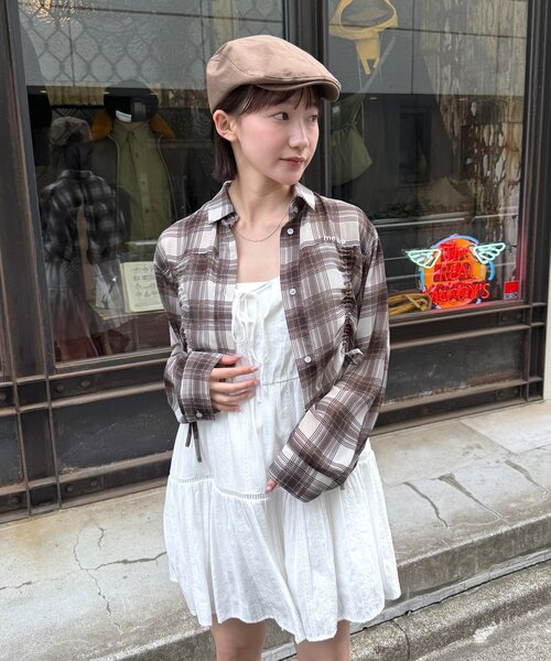 確認用です。 セール】[mline]クロップドシアー チェックシャツ（Tシャツ