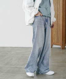 [暑い夏でも快適]コットンリネンワイドバギーデニム