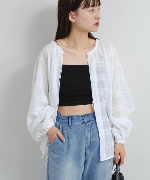 セール】【S.Mサイズ展開/2WAY 】B コットンチェックブラウス（シャツ