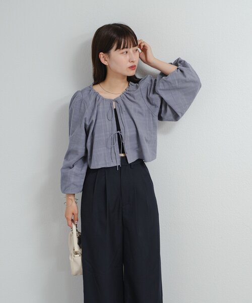セール】【S.Mサイズ展開/2WAY 】B コットンチェックブラウス（シャツ