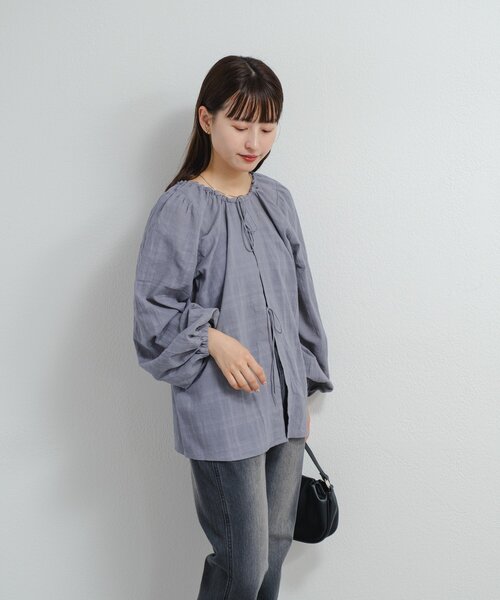 セール】【S.Mサイズ展開/2WAY 】B コットンチェックブラウス（シャツ