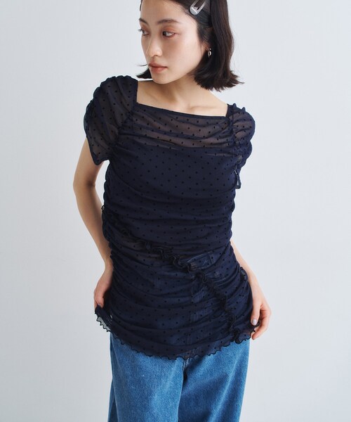 CODE A(コードエー)の「◆tulle dot mini dress(シャツ/ブラウス・レディース・アイボリー系5/ネイビー系5・00)」の2枚目の写真