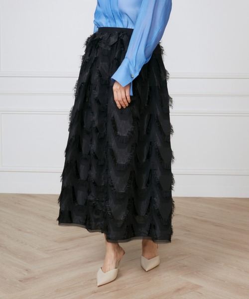 INED（イネド）の「ハンドカットジャガードギャザースカート《la veille by SUPERIOR CLOSET》（スカート・レディース・ブラック/オフホワイト・9号/7号/11号）」の2枚目の写真