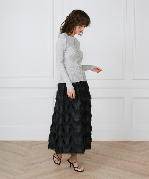 INED（イネド）の「ハンドカットジャガードギャザースカート《la veille by SUPERIOR CLOSET》（スカート・レディース・ブラック/オフホワイト・9号/7号/11号）」の6枚目の写真