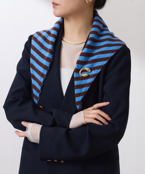 PAPILLONNER（パピヨネ）の「ニットボーダーストール（ストール/ショール・レディース・イエロー/ブルー/ブラック・FREE）」の4枚目の写真