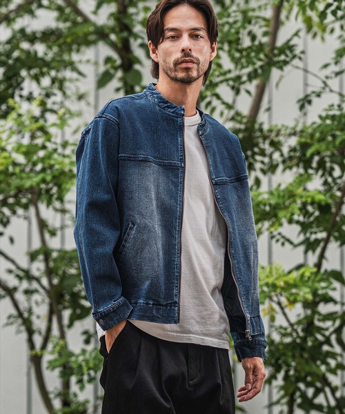 mj10946-ストレッチデニムシングルライダースジャケット（ライダース